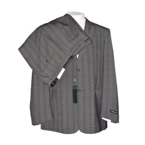 NWT Victorio Couture Men’s 2pc Taupe Glen Plaid Suit Jacket 50R Pants 44W Classi